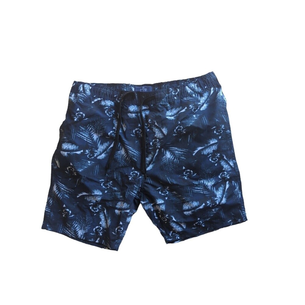NWT MBX Premium Goods Men's XX-Large Swim Shorts Navy Blue Palm Print Trunks
